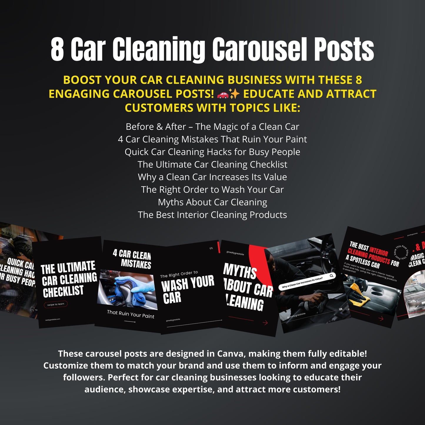 Car Cleaning Carousel Canva Templates | Editable Multi-Image Instagram Posts for Auto Detailing