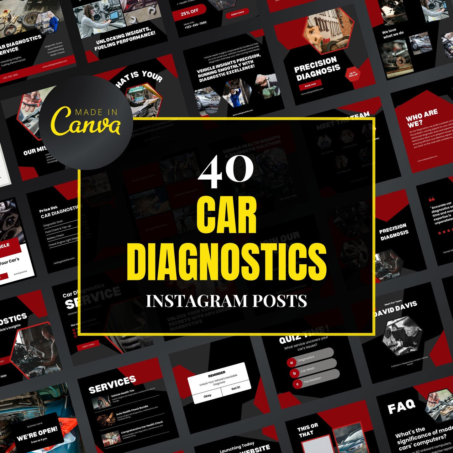 Car Diagnostics Canva Templates | Editable Instagram Posts for Auto Repair & Service Shops