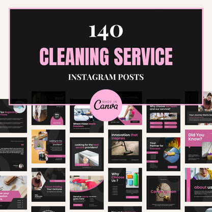Collection of Instagram posts for a cleaning service with Canva branding.