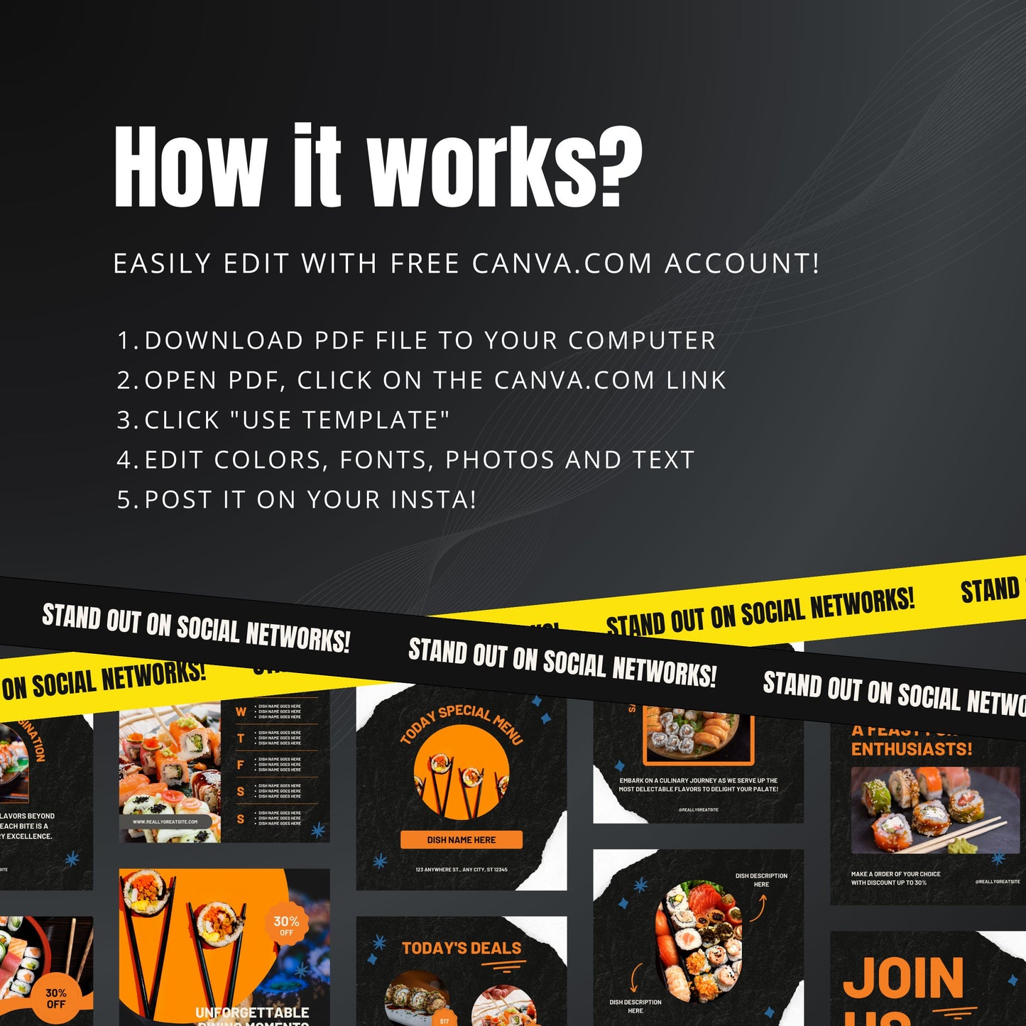 Sushi Restaurant Canva Templates | Editable Instagram Posts for Sushi Bars & Food Businesses