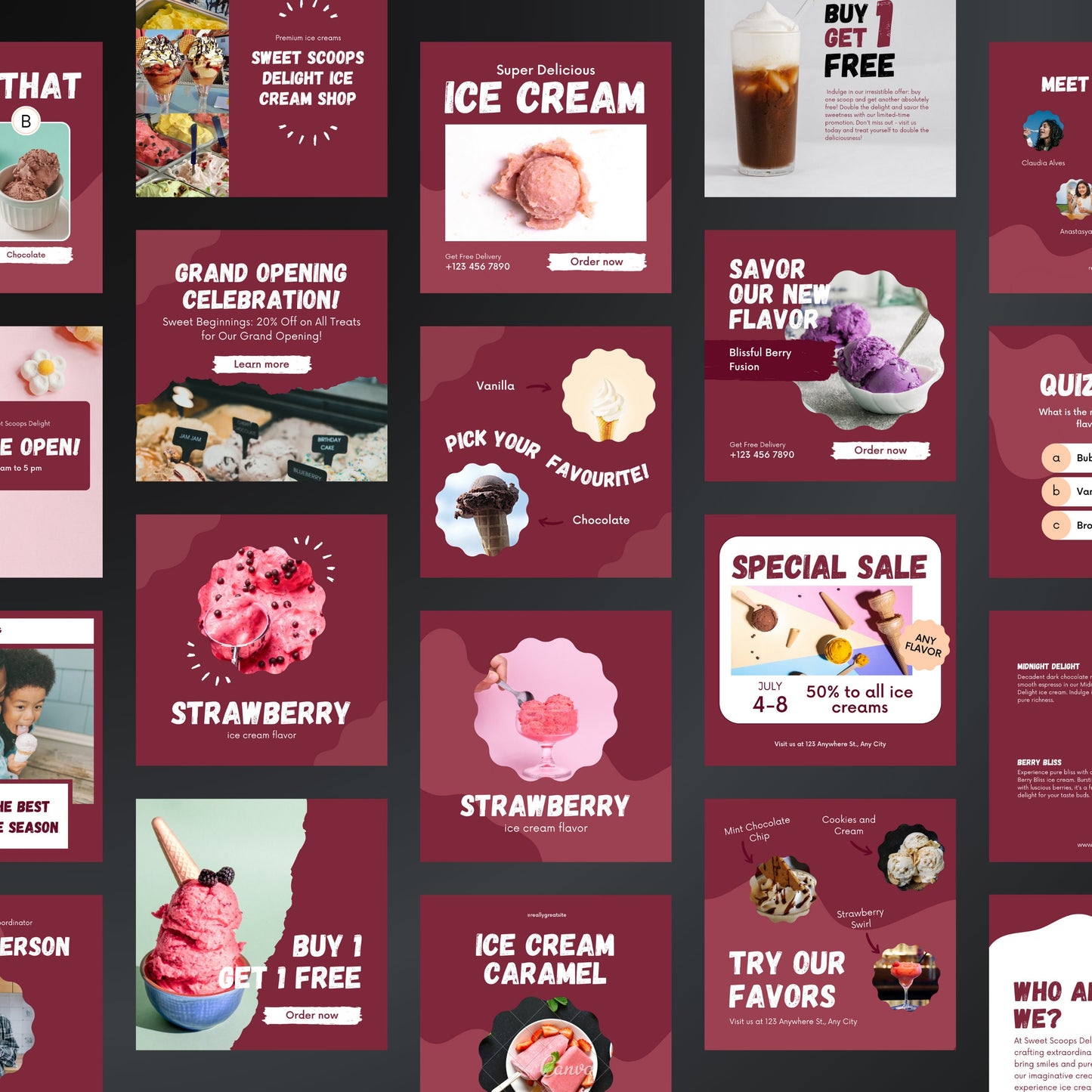 Ice Cream Shop Canva Templates | Editable Instagram Posts for Dessert & Gelato Businesses