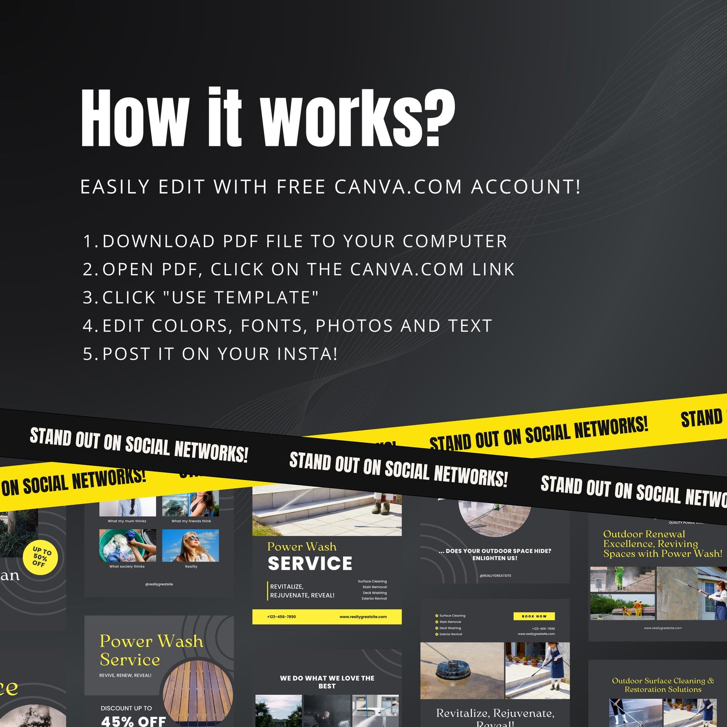 Power Washing Canva Templates | Editable Instagram Posts for Pressure Washing Businesses