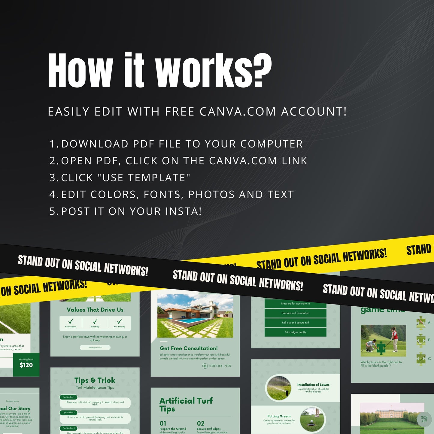Artificial Turf Installation Canva Templates | Editable Instagram Posts for Turf & Lawn Services