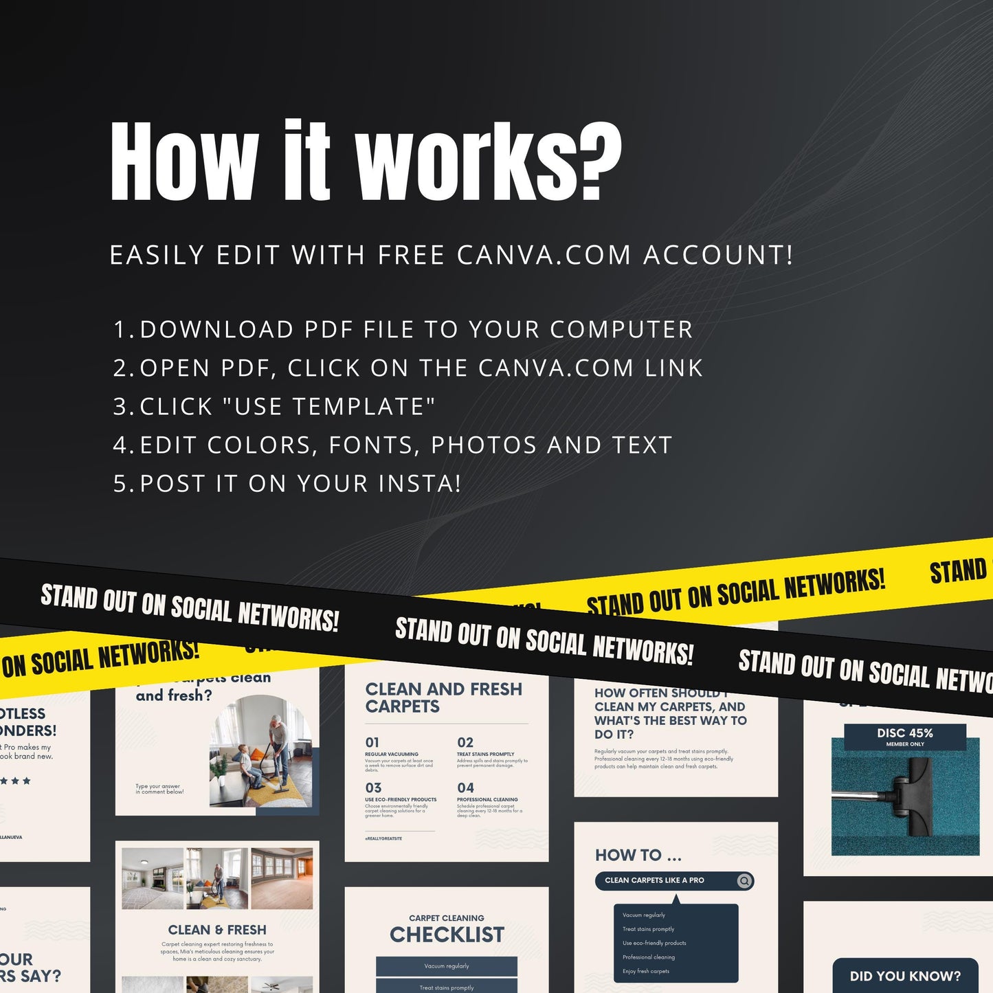 Carpet Cleaning Canva Templates | Editable Instagram Posts for Carpet Cleaners & Home Services