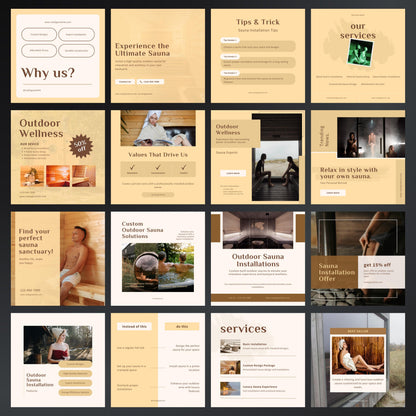 Outdoor Sauna Installation Canva Templates | Editable Instagram Posts for Sauna Services
