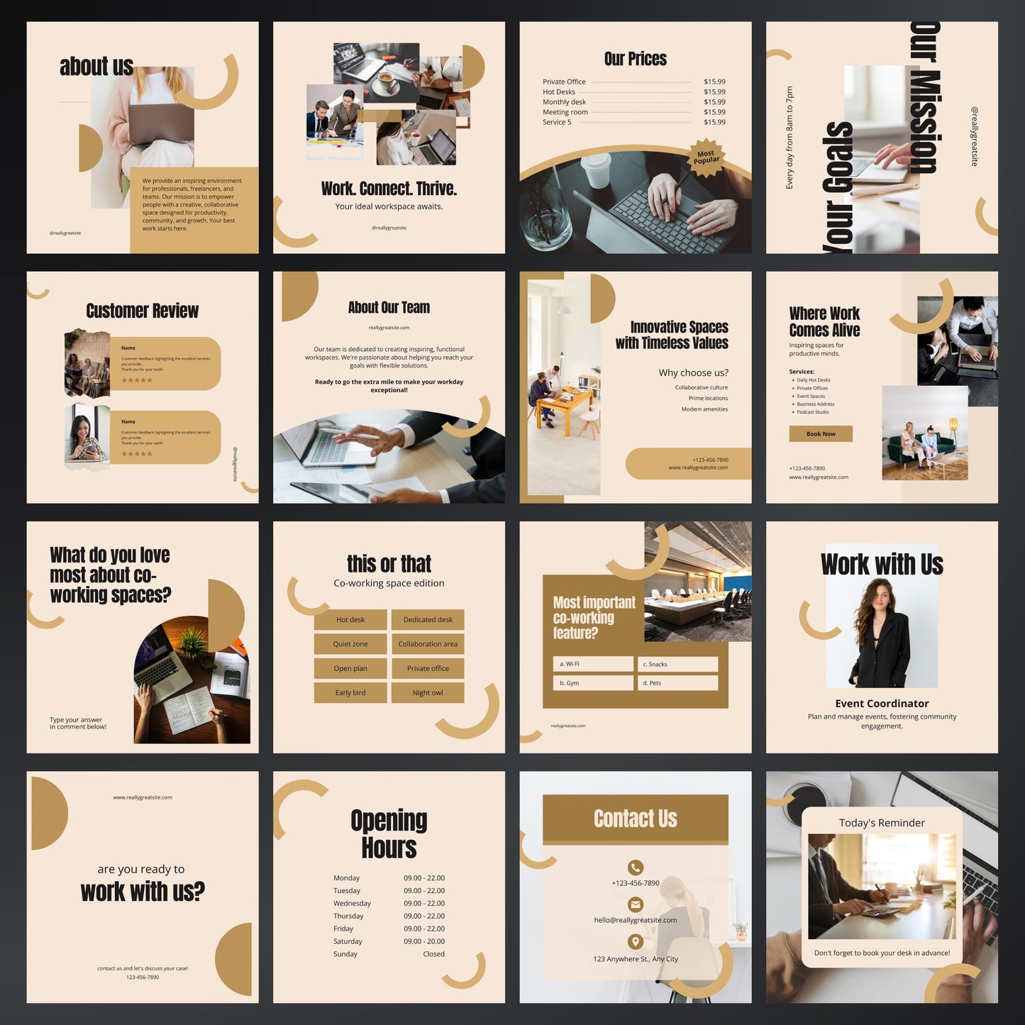 Co-working Space Canva Templates | Editable Instagram Post Kit for Shared Workspace Marketing