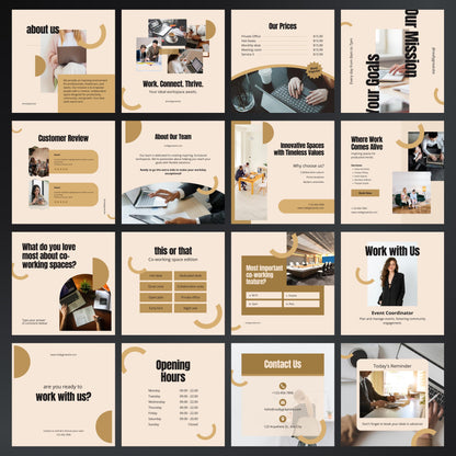 Co-working Space Canva Templates | Editable Instagram Post Kit for Shared Workspace Marketing