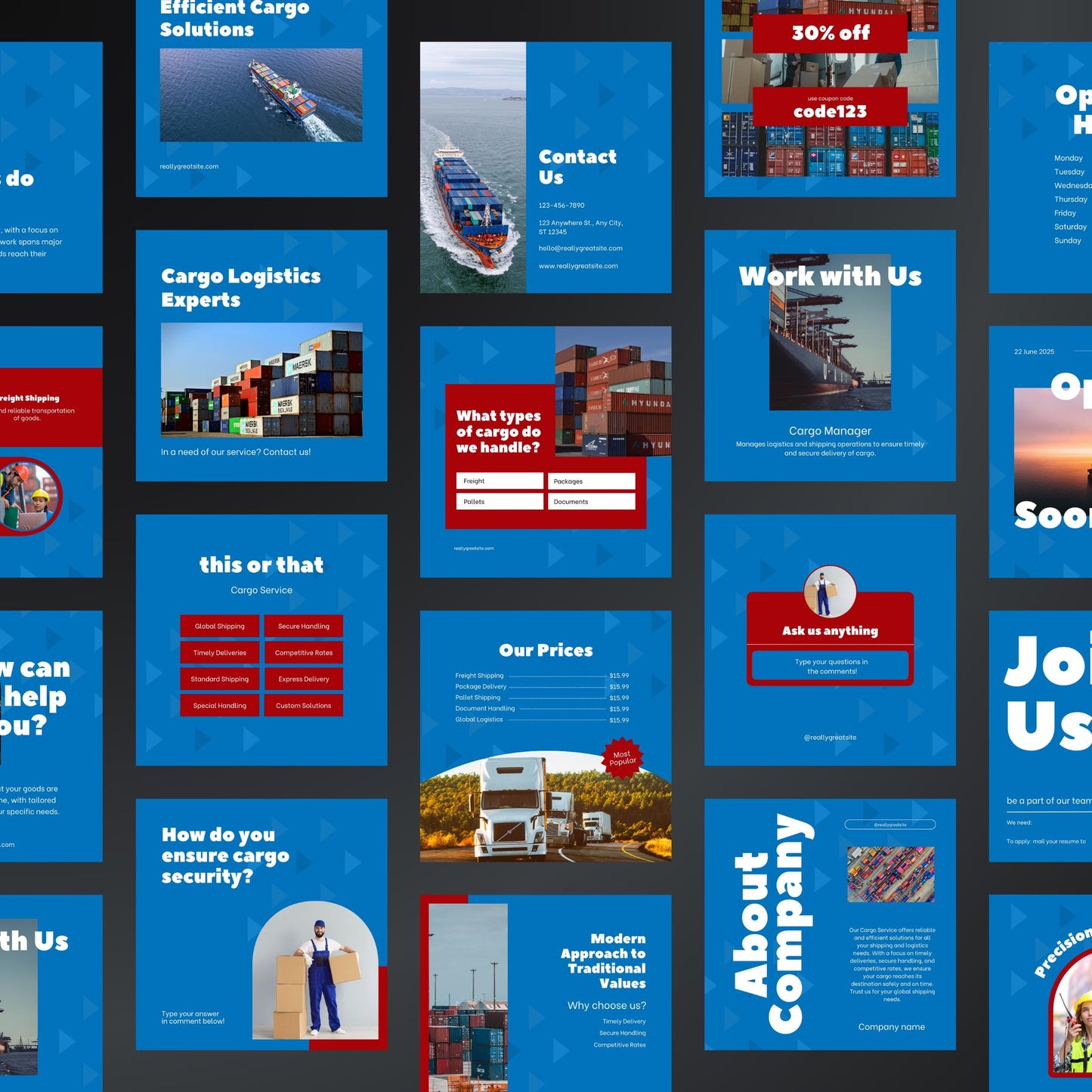 Cargo Service Canva Templates | Editable Instagram Posts for Logistics & Delivery Businesses