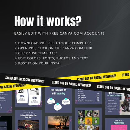 Dog Walking & Pet Sitting Canva Templates | Editable Instagram Posts for Pet Care Services