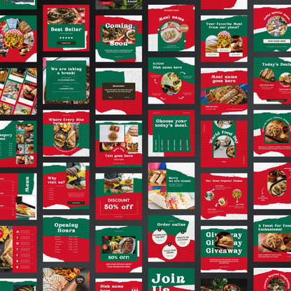 Collage of various restaurant promotional posters with different designs and text.