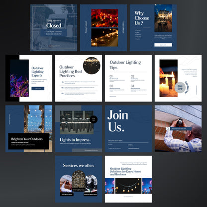 Outdoor Lighting Canva Templates | Editable Instagram Posts for Landscape & Holiday Lighting