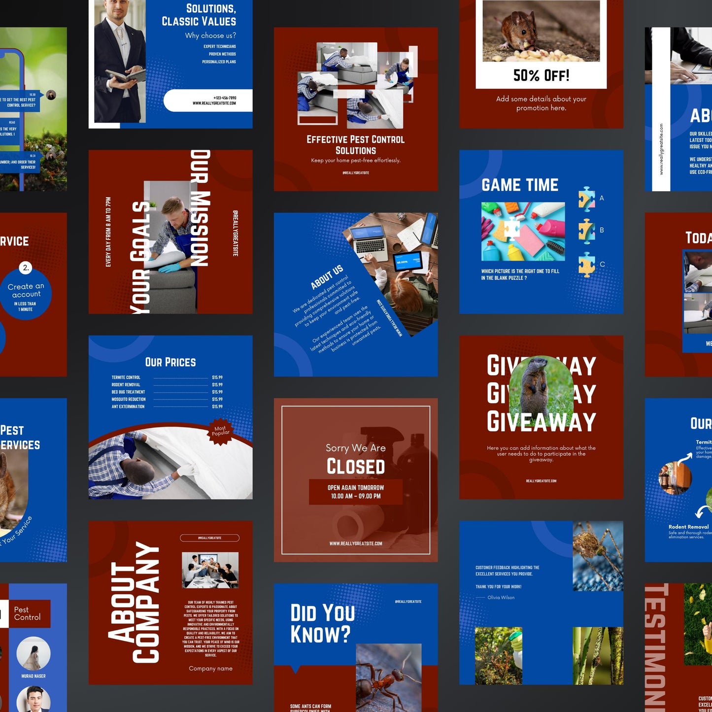 Pest Control Canva Templates | Editable Instagram Post Kit for Exterminators & Rodent Control