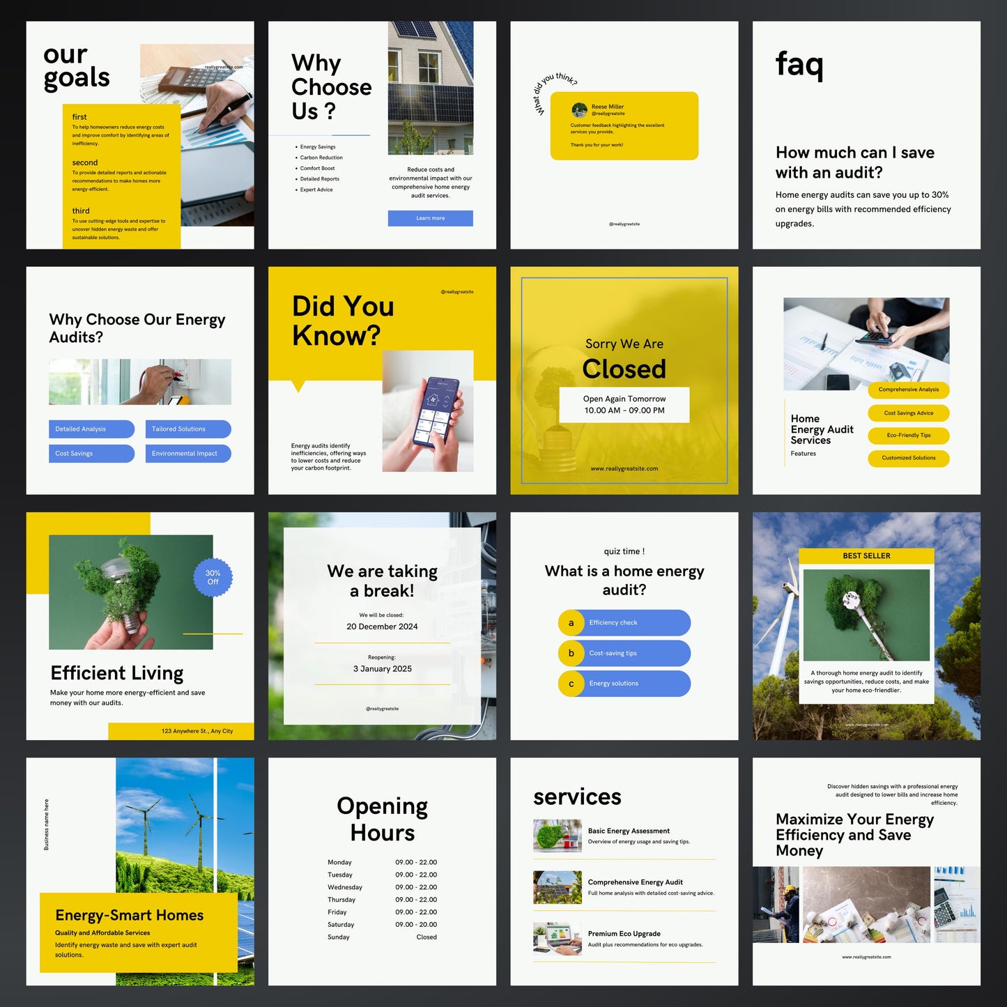 Home Energy Audit Canva Templates | Editable Instagram Posts for Energy Consultants & Auditors