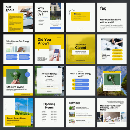 Home Energy Audit Canva Templates | Editable Instagram Posts for Energy Consultants & Auditors