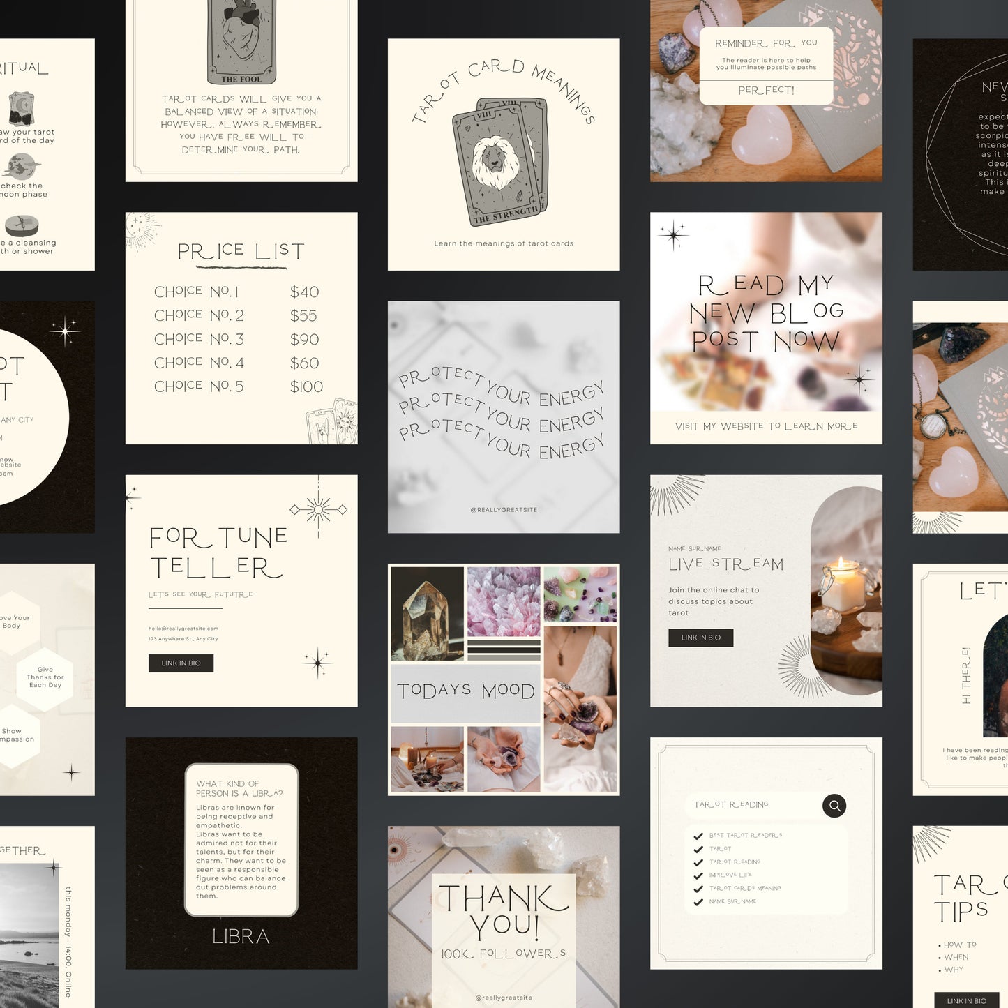 Tarot Reading Canva Templates | Editable Instagram Posts for Spiritual Coaches & Tarot Readers