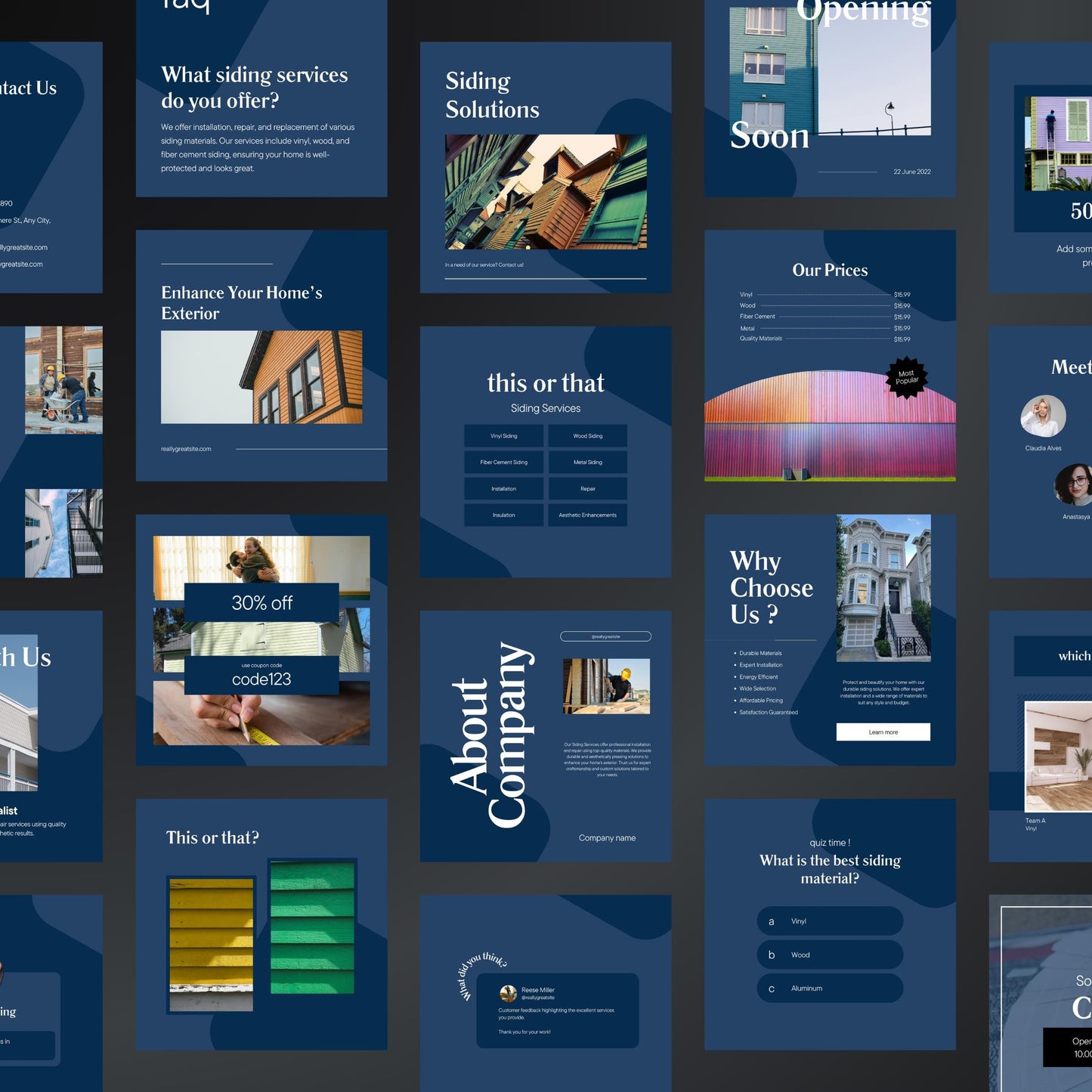 Siding Services Canva Templates | Editable Instagram Posts for Siding Contractors & Home Remodelers