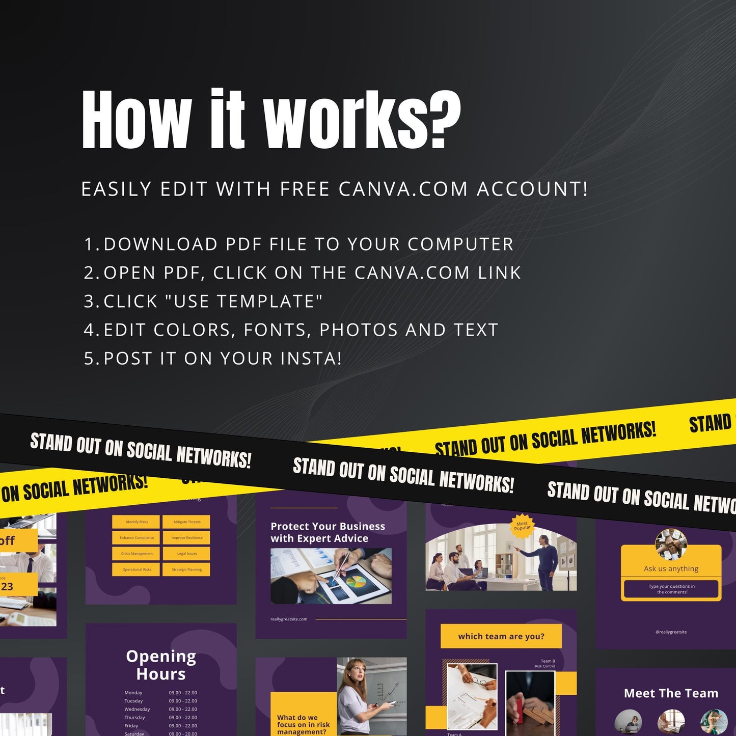 Risk Management Consulting Canva Templates | Editable Instagram Posts for Business Consultants