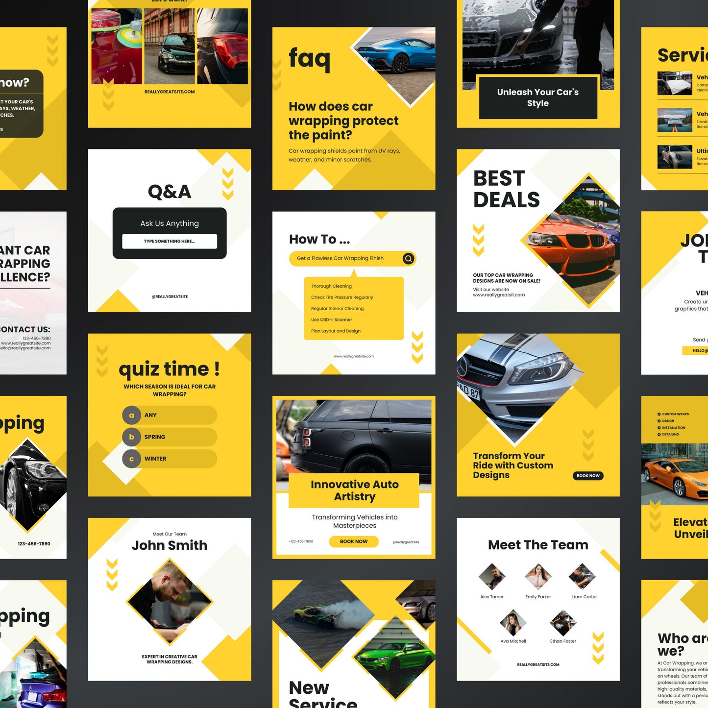 Car Wrapping Service Canva Templates | Editable Instagram Posts for Vehicle Wrap Businesses