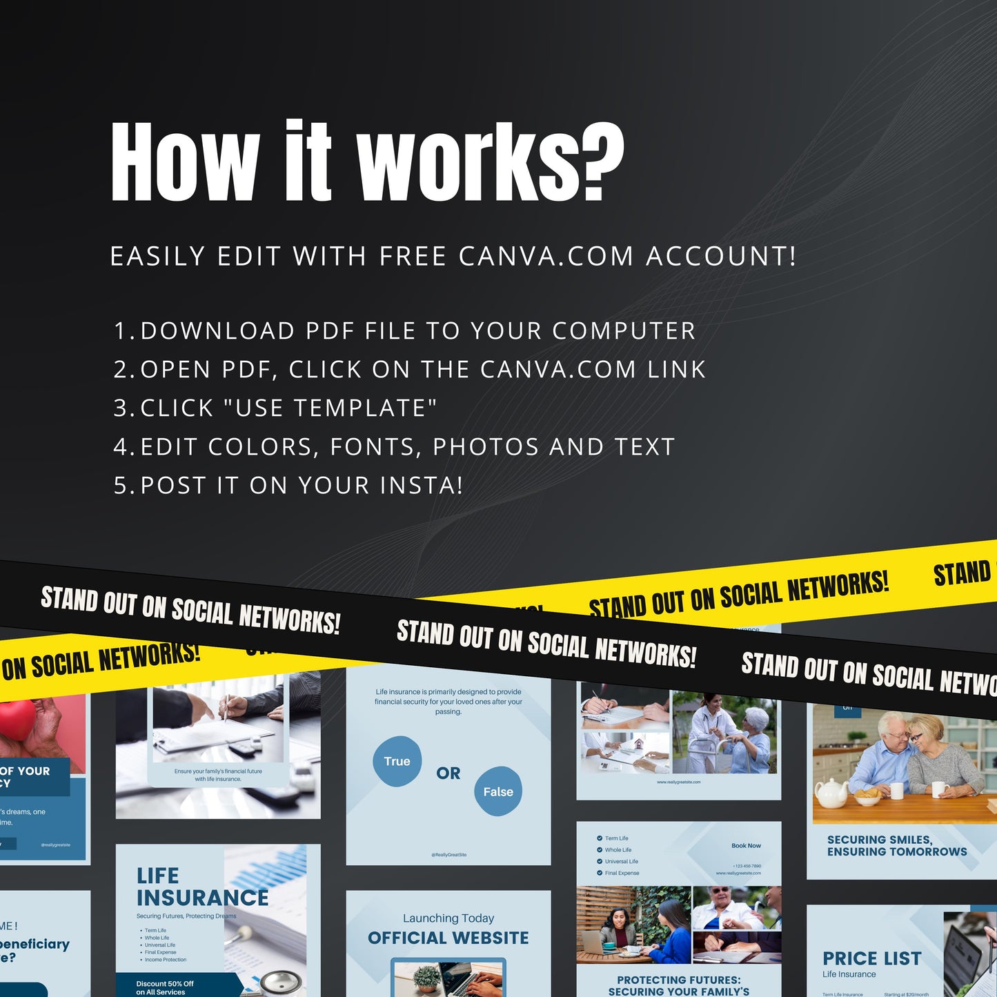 Life Insurance Canva Templates | Editable Instagram Posts for Insurance Agents & Family Coverage