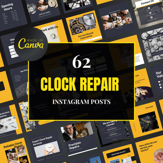 Clock Repair Canva Templates | Editable Instagram Posts for Watch & Clock Services