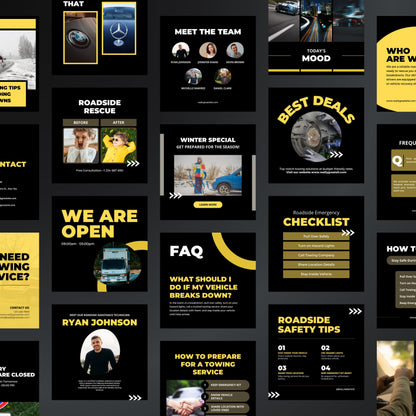 Towing Service Canva Templates | Editable Instagram & Facebook Posts for Auto Towing Companies