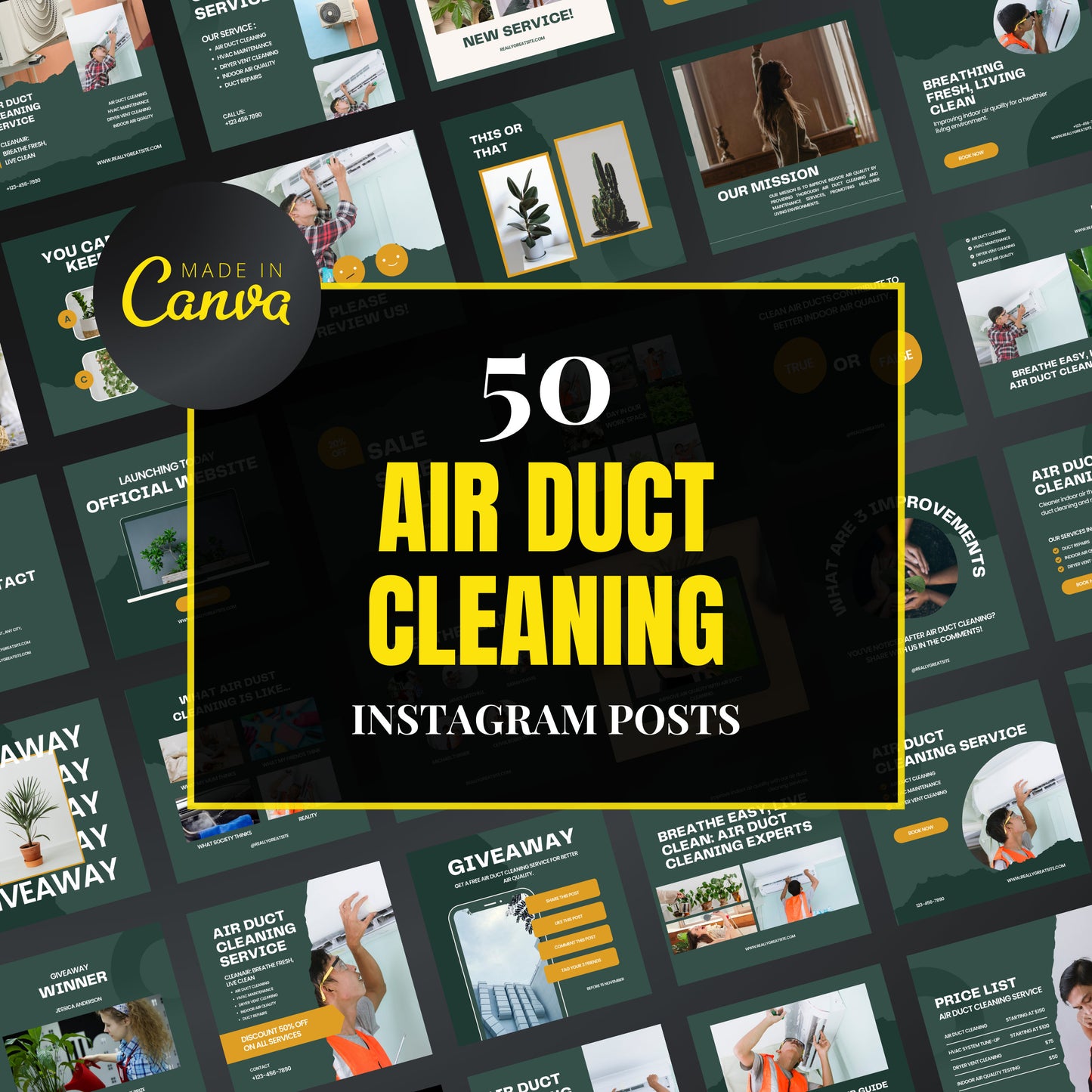 Air Duct Cleaning Canva Templates | Editable Instagram Posts for HVAC & Vent Cleaning Services