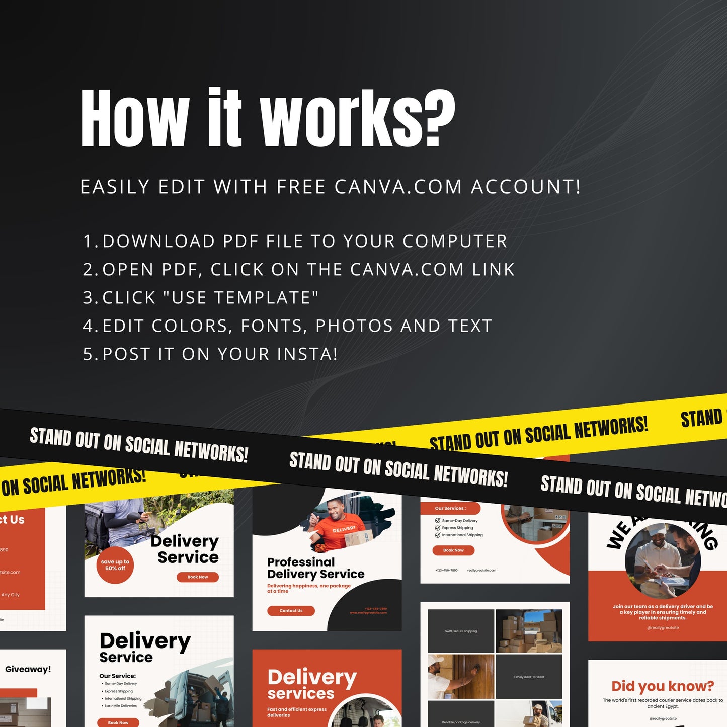 Delivery Service Canva Templates | Editable Instagram Post Kit for Home & Instant Delivery