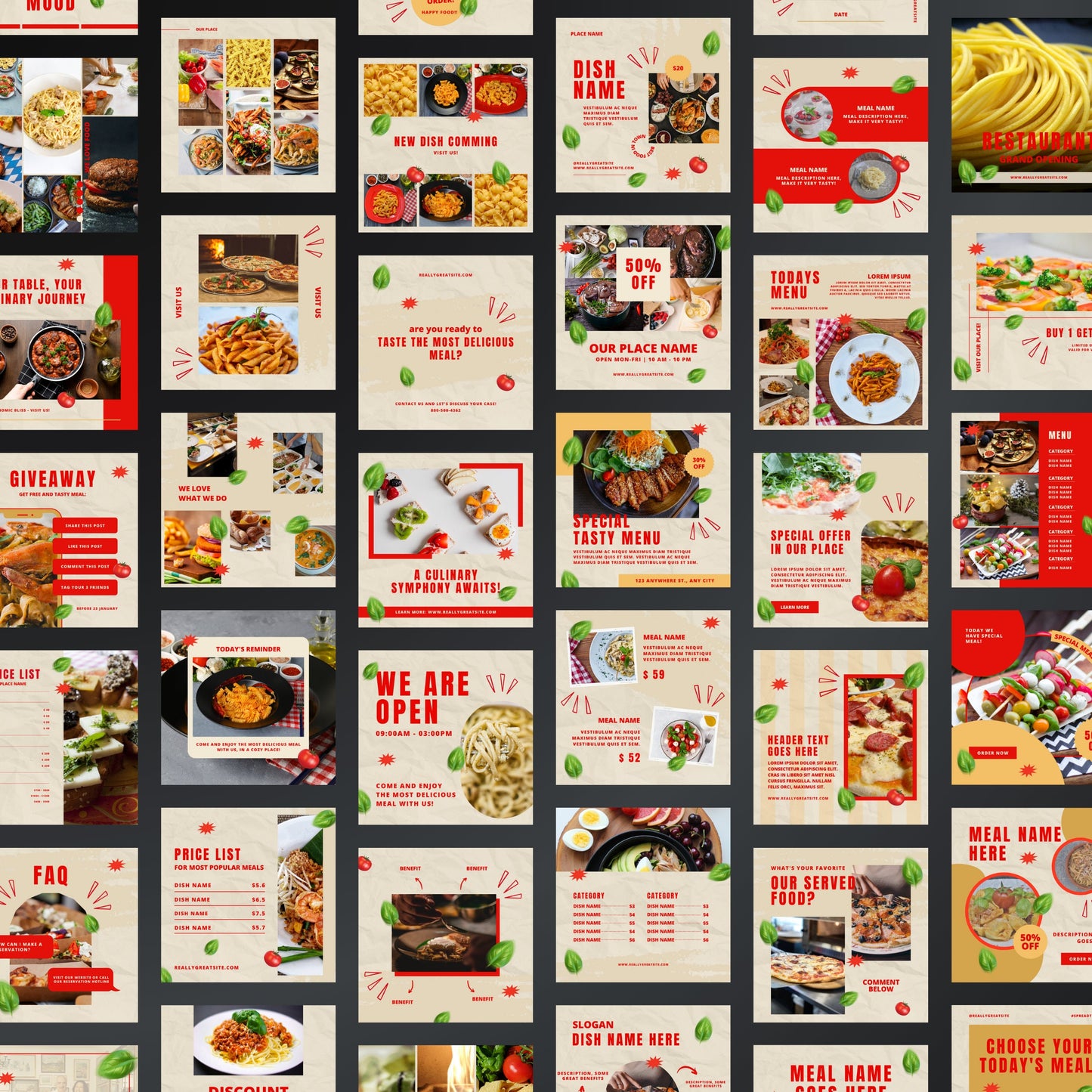 Italian Restaurant Canva Templates | Editable Instagram Posts for Pizza Shops & Food Businesses