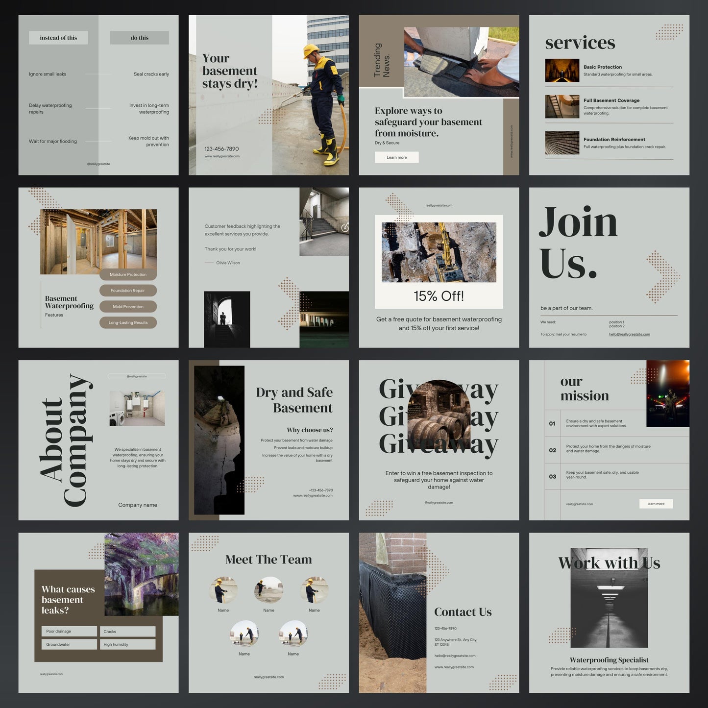Basement Waterproofing Canva Templates | Editable Instagram Posts for Waterproofing Services