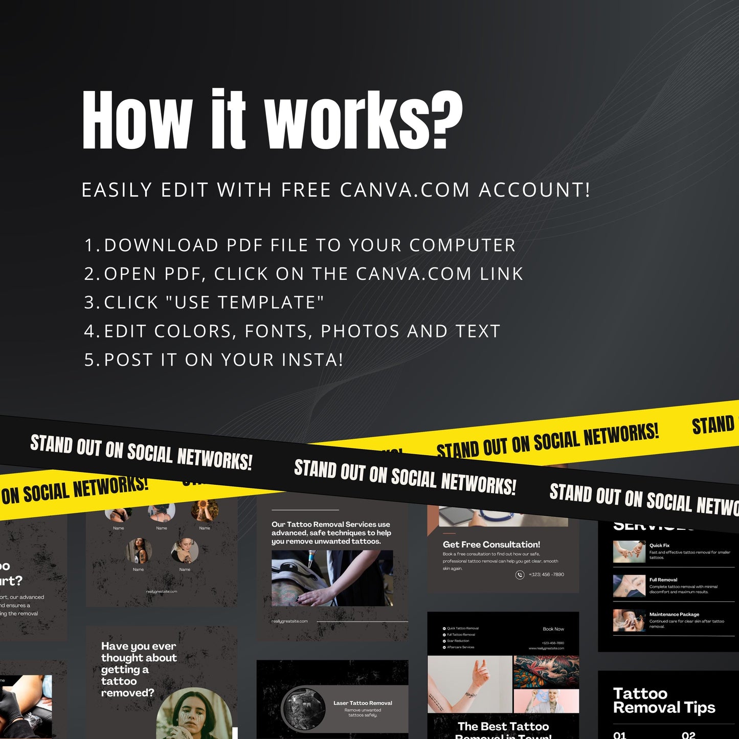 Tattoo Removal Canva Templates | Editable Instagram Posts for Laser Tattoo Clinics