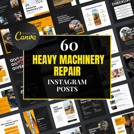 Heavy Machinery Repair Canva Templates | Editable Instagram Posts for Equipment & Industrial Services