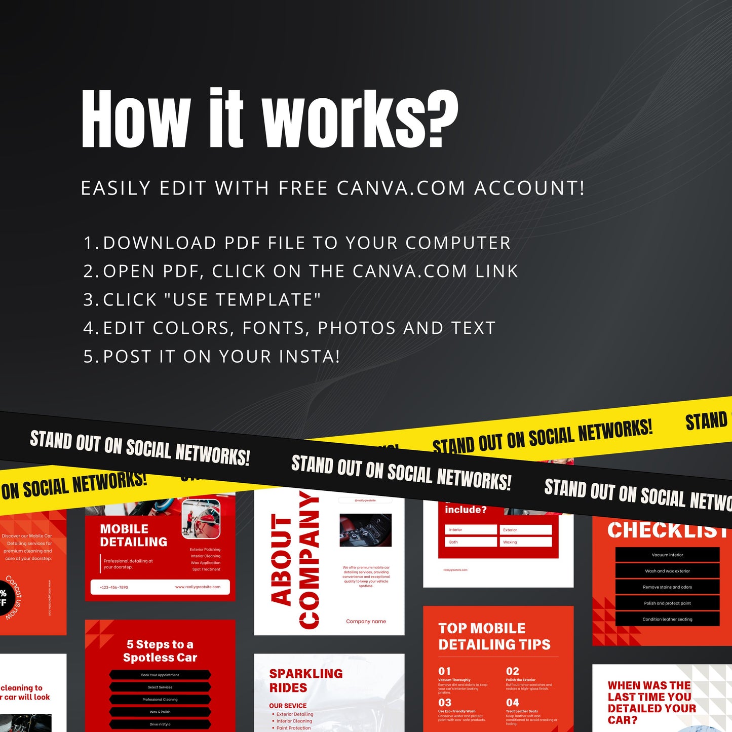 Mobile Car Detailing Canva Templates | Editable Instagram Posts for Auto Detailing Services