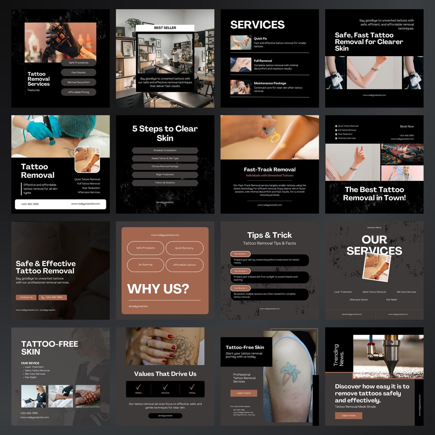 Tattoo Removal Canva Templates | Editable Instagram Posts for Laser Tattoo Clinics