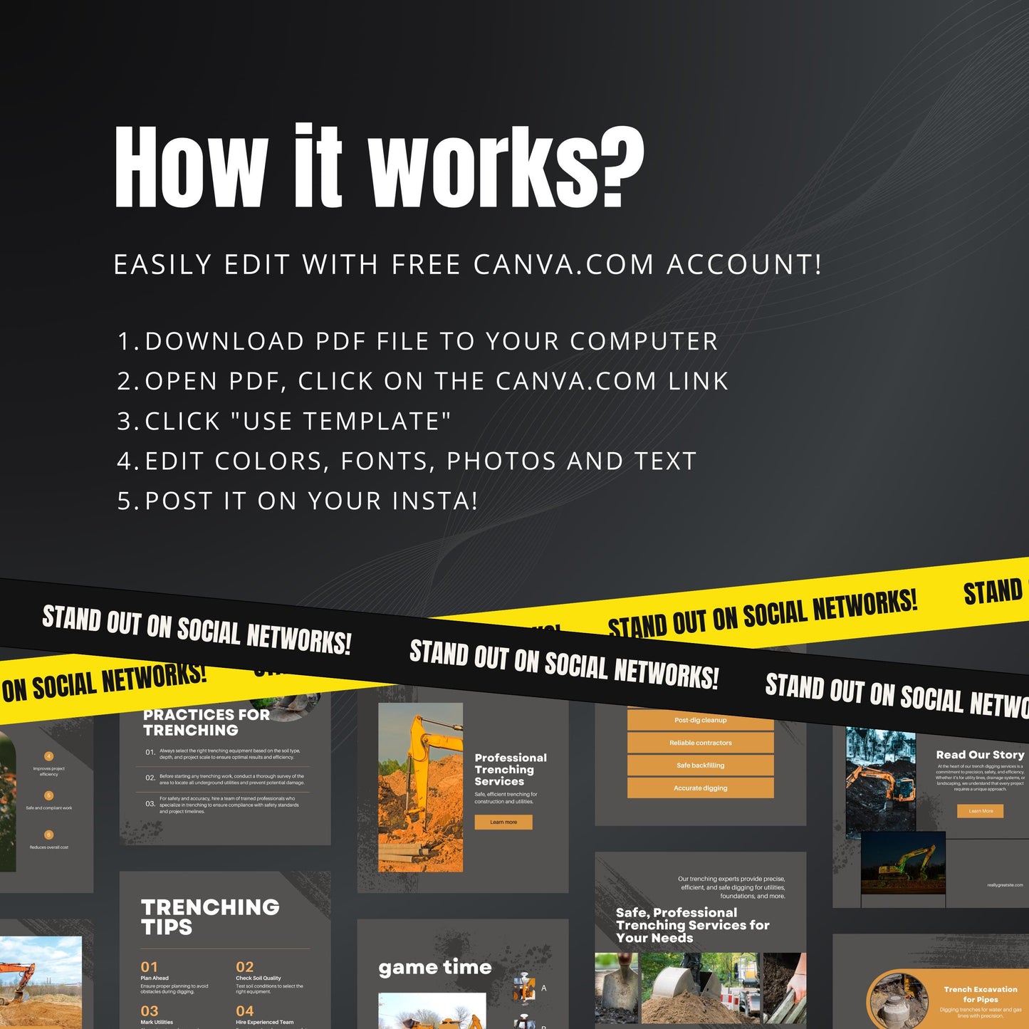 Trench Diggers Canva Templates | Editable Instagram Posts for Excavation & Digging Services