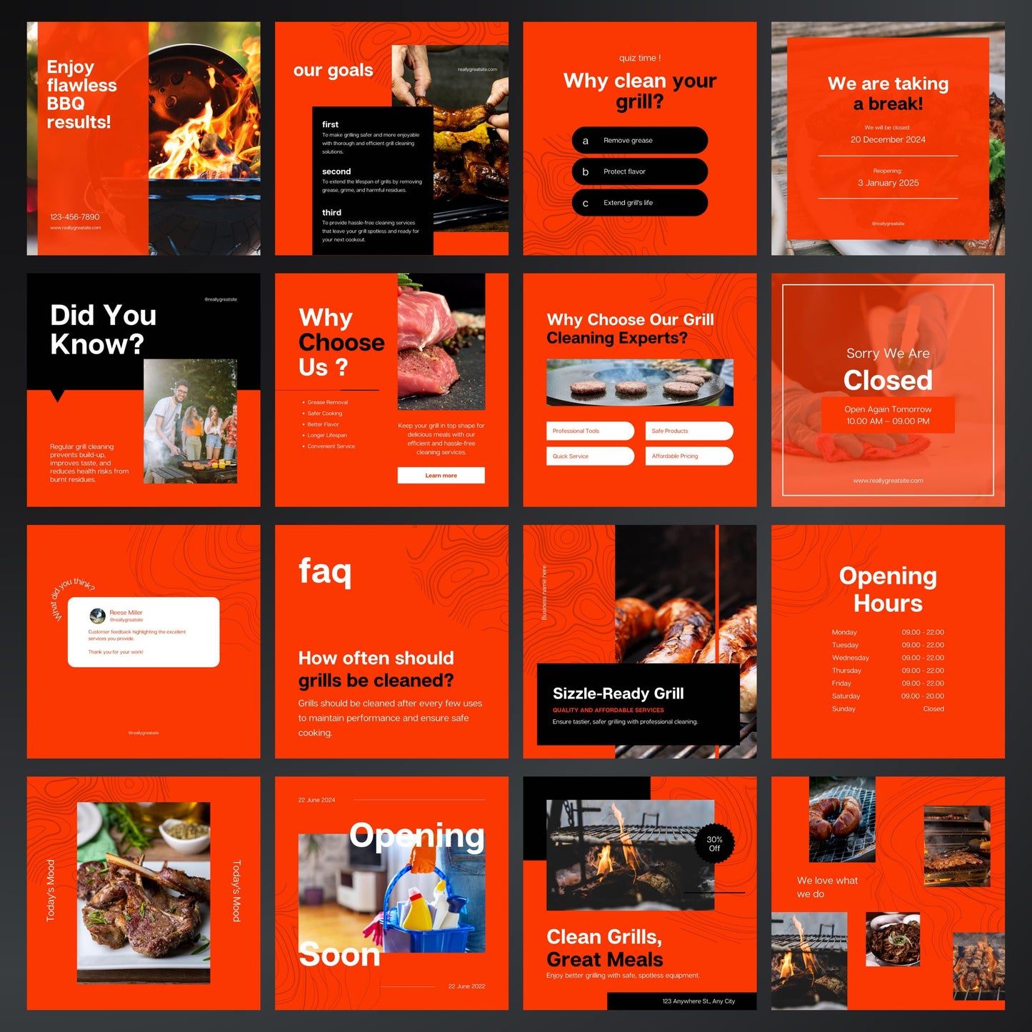 Grill Cleaning Canva Templates | Editable Instagram Posts for BBQ & Grill Maintenance Services