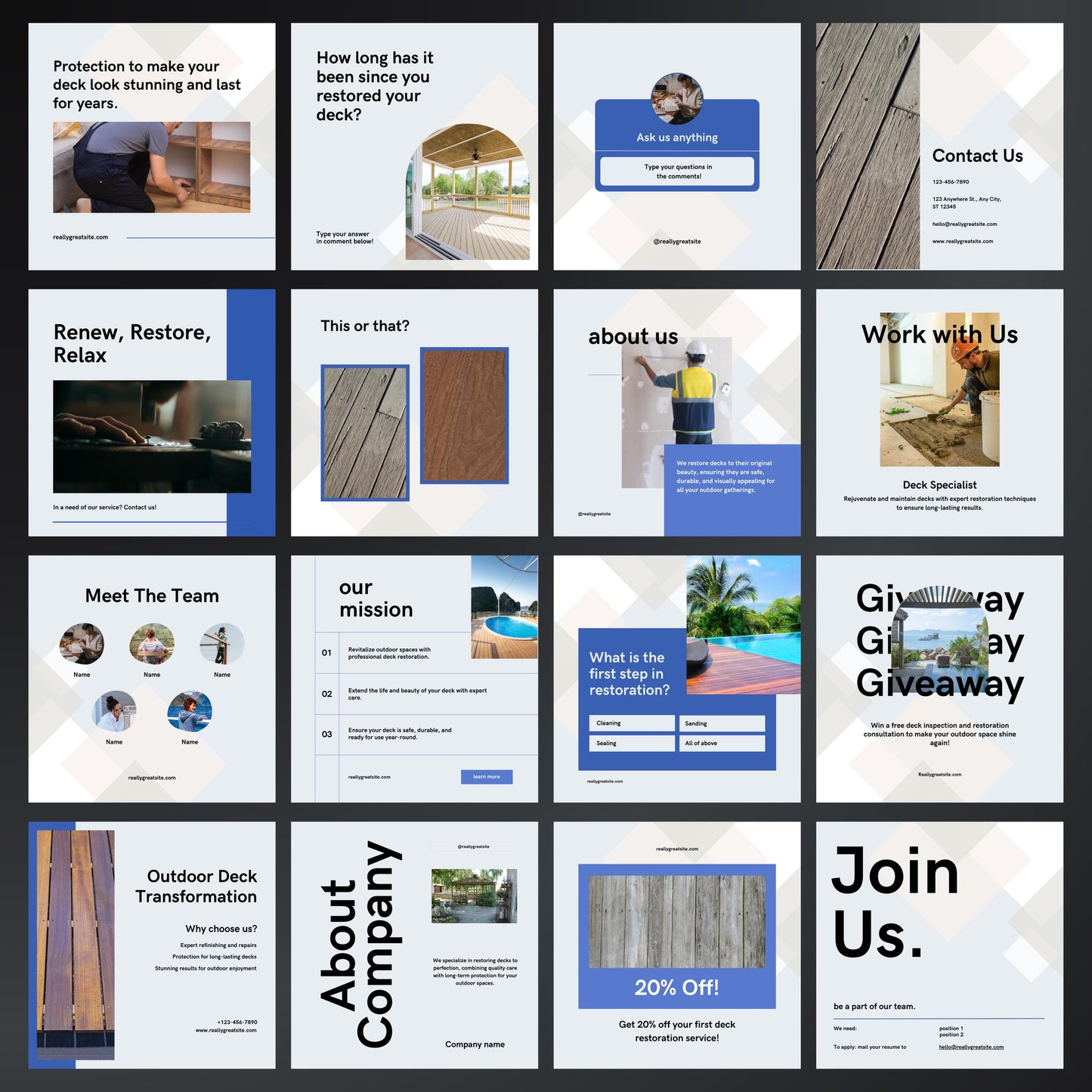 Deck Restoration Canva Templates | Editable Instagram Posts for Deck Cleaning & Repair Services