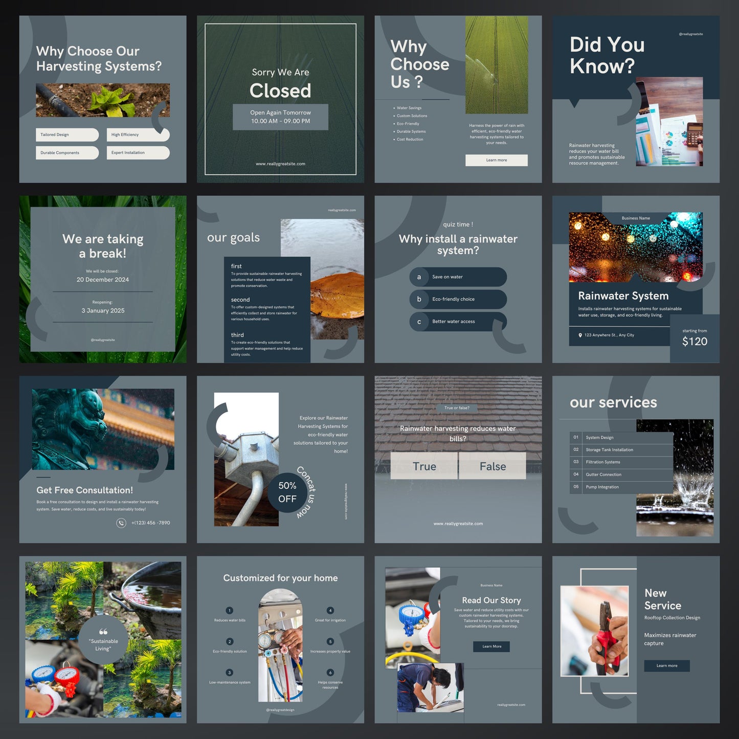 Rainwater Harvesting Canva Templates | Editable Instagram Posts for Water Collection Businesses