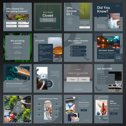 Rainwater Harvesting Canva Templates | Editable Instagram Posts for Water Collection Businesses