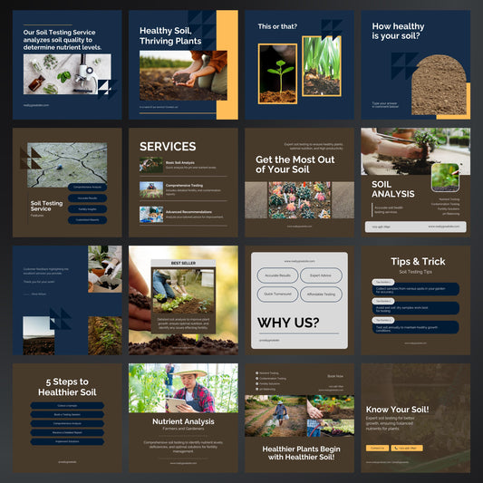 Soil Testing Service Canva Templates | Editable Instagram Posts for Soil Analysis & Agriculture