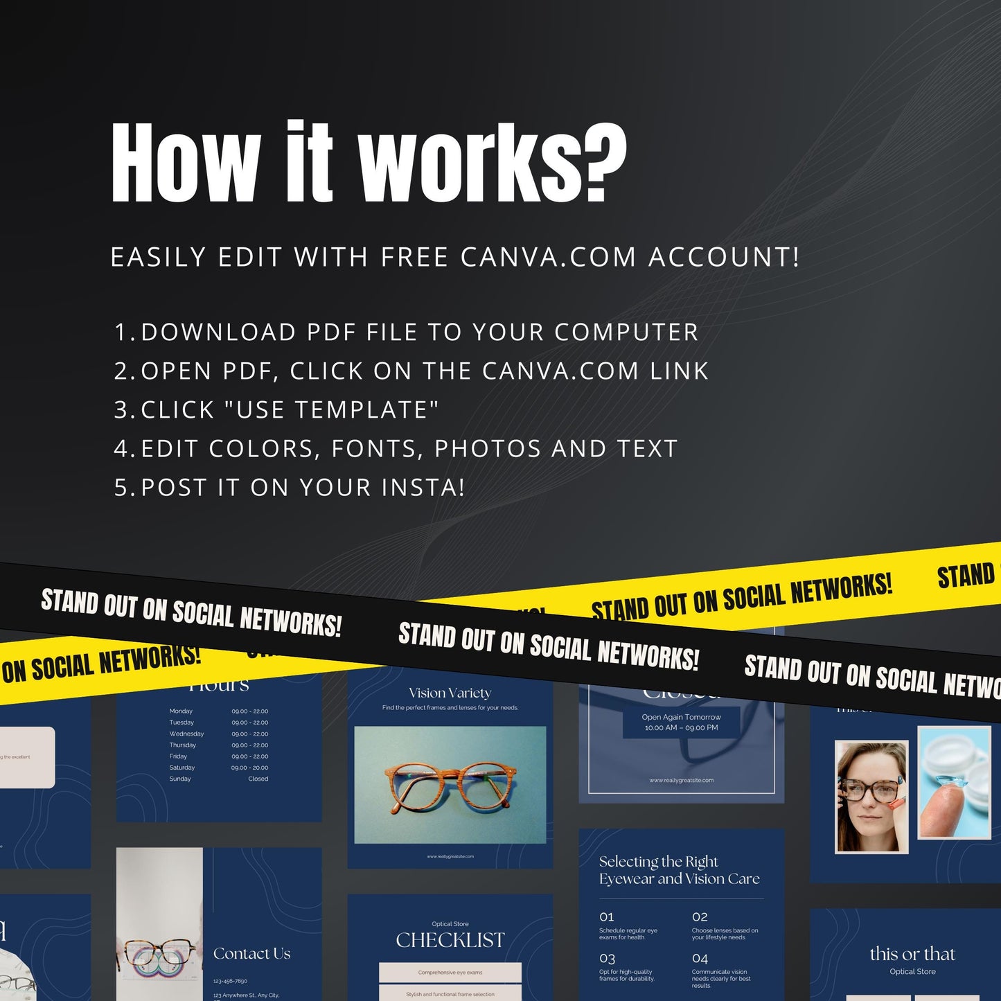 Optical Store Canva Templates | Editable Instagram Post Kit for Optometrists & Eyewear Shops