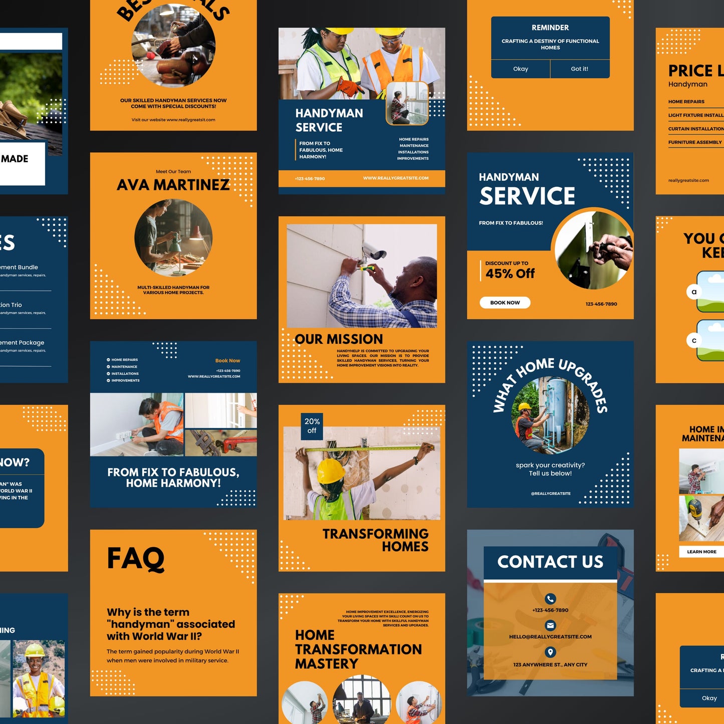 Handyman Canva Templates | Editable Instagram Post Kit for Contractors & Home Improvement