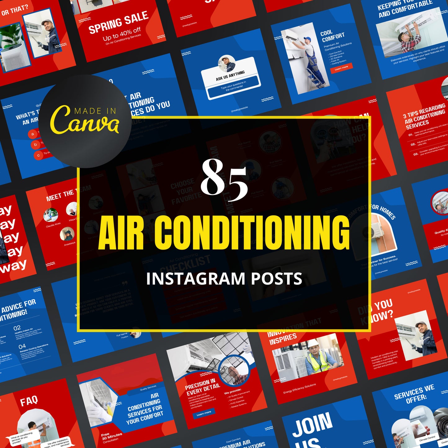 Air Conditioning Canva Templates | Editable Instagram Posts for HVAC, Heating & Cooling Services