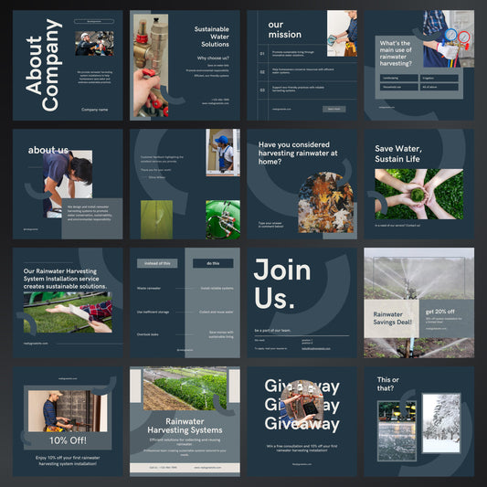 Rainwater Harvesting Canva Templates | Editable Instagram Posts for Water Collection Businesses