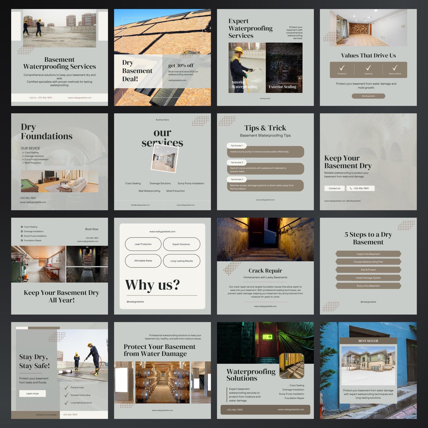 Basement Waterproofing Canva Templates | Editable Instagram Posts for Waterproofing Services