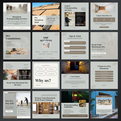Basement Waterproofing Canva Templates | Editable Instagram Posts for Waterproofing Services