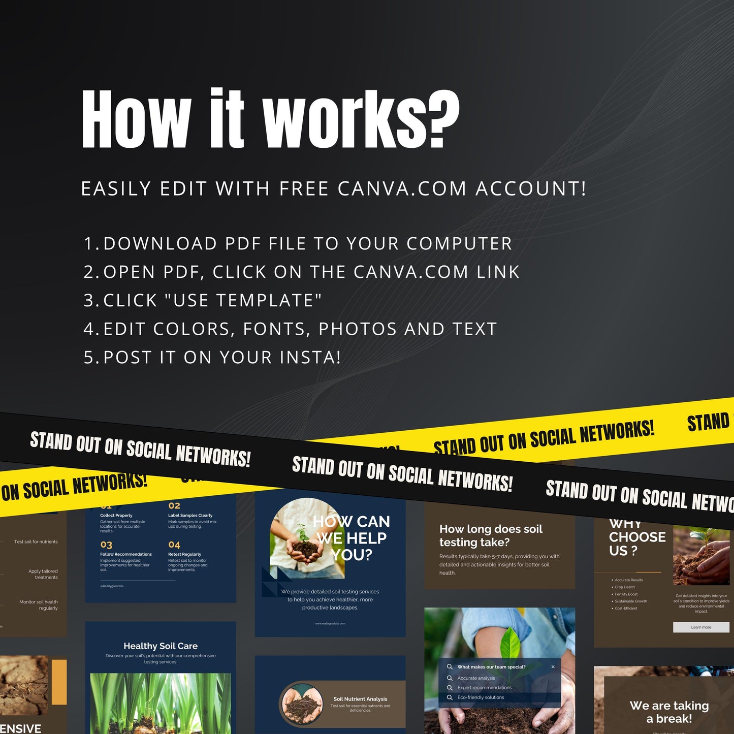 Soil Testing Service Canva Templates | Editable Instagram Posts for Soil Analysis & Agriculture