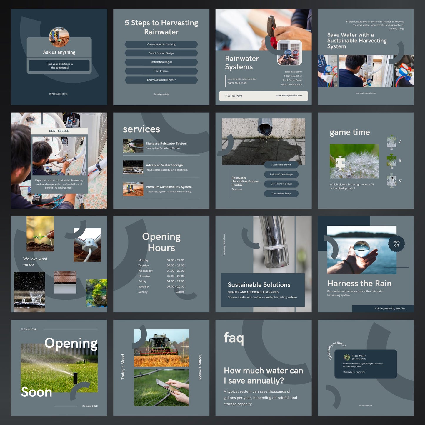 Rainwater Harvesting Canva Templates | Editable Instagram Posts for Water Collection Businesses