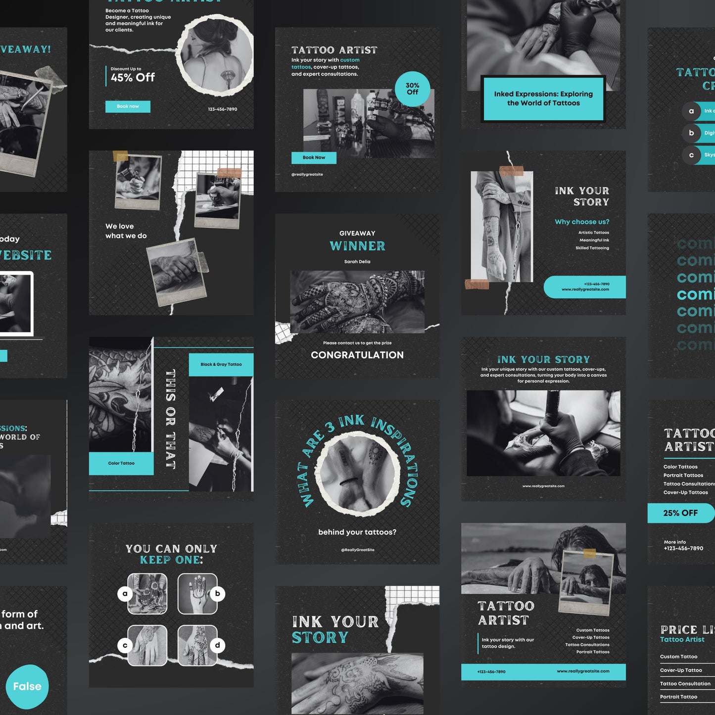 Tattoo Artist Canva Templates | Editable Instagram Posts for Tattoo Studios & Artists