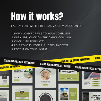 Road Construction Canva Templates | Editable Instagram Posts for Contractors & Construction Firms