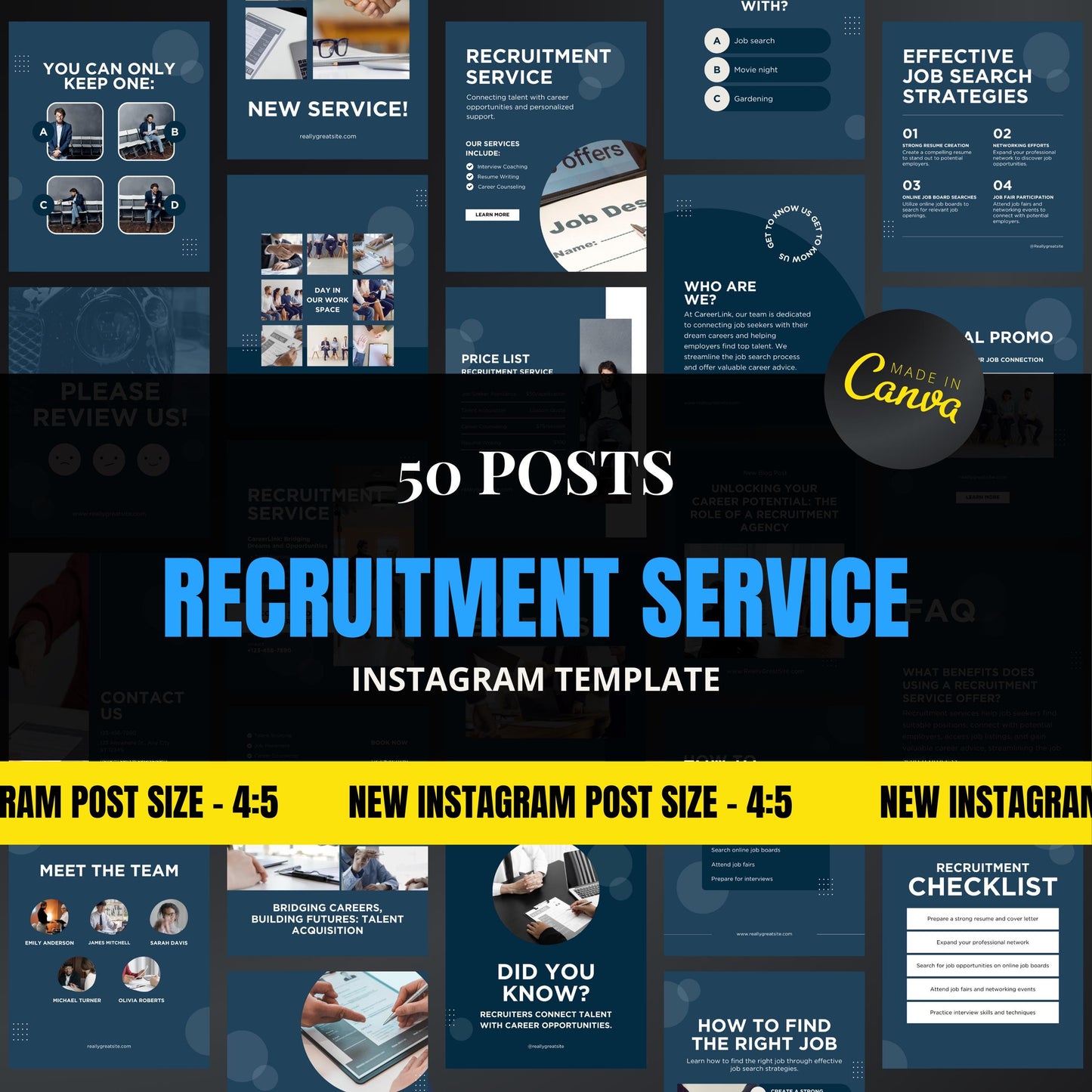 Recruitment Canva Templates | Editable Instagram Posts for Hiring & Staffing Agencies